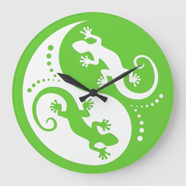 Grande Horloge Ronde YIN & YANG Geckos white + votre arrière - plan & i (Recto)