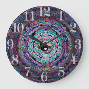 Grande Horloge Ronde Yin Yang Mandala in Purple Colors