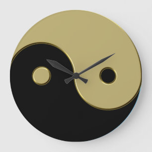 Grande Horloge Ronde yin yang noir et or