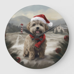 Grande Horloge Ronde Yorkipoo chien dans la neige Noël