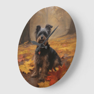 Grande Horloge Ronde Yorkipoo dans les feuilles d'automne tombent inspi