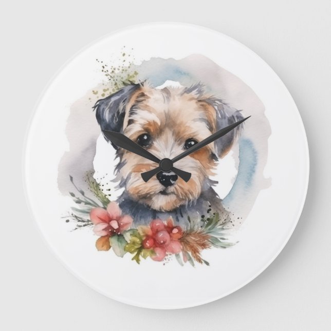 Grande Horloge Ronde Yorkipoo Noël Wreath Festive Pup (Recto)