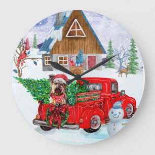 Grande Horloge Ronde Yorkshire Terrier dans un camion de livraison de N