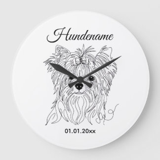 Grande Horloge Ronde Yorkshire Terrier dessin en une ligne personnalisa