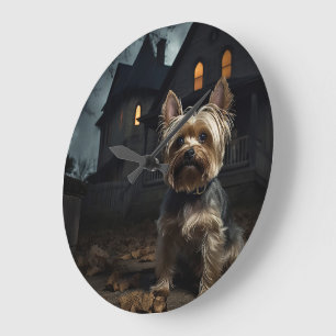 Grande Horloge Ronde Yorkshire Terrier Halloween effrayant