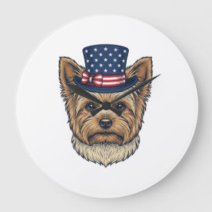 Grande Horloge Ronde Yorkshire Terrier Patriotique Vintage