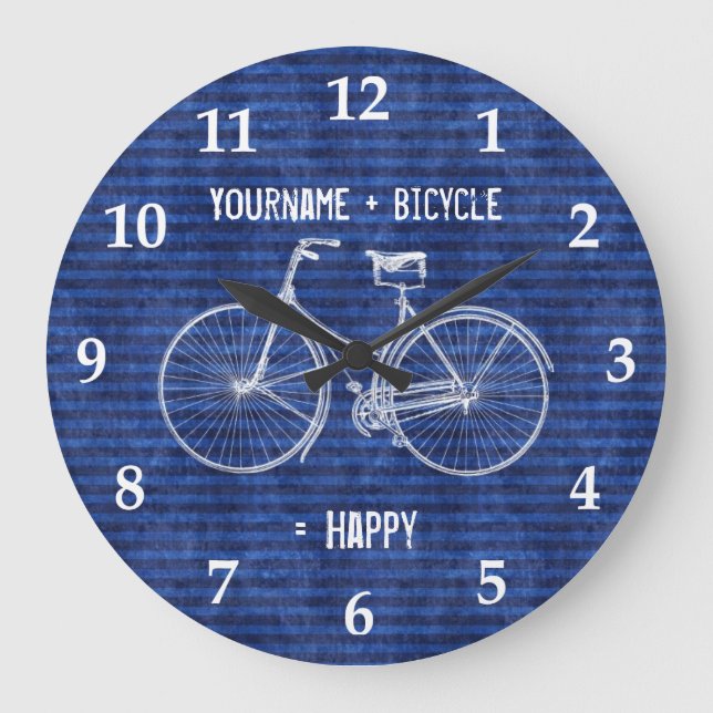 Grande Horloge Ronde You Plus Bicycle Equals Happy Antique Stripes Blue (Recto)