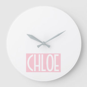 Grande Horloge Ronde Your   Bold White Text on Light Pink