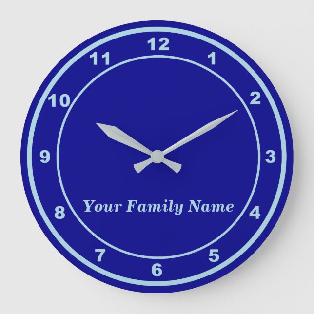 Grande Horloge Ronde Your Family Name on Blue Round Wall Clock (Recto)