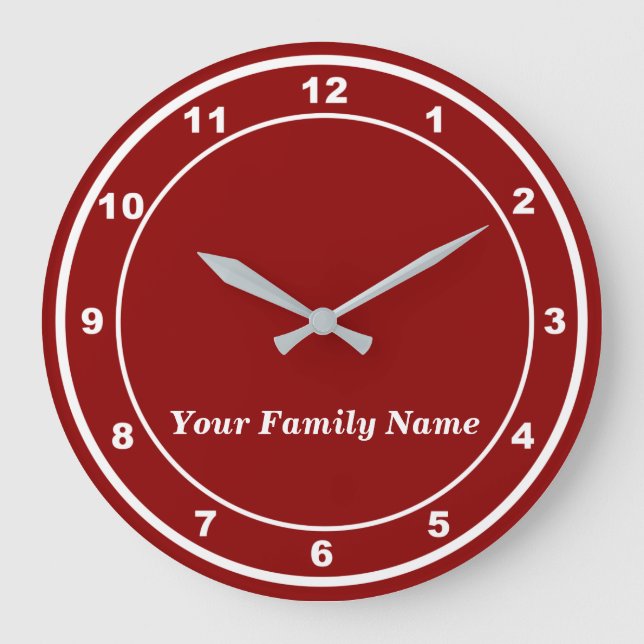 Grande Horloge Ronde Your Family Name on Red Round Wall Clock (Recto)