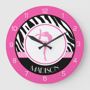 Grande Horloge Ronde Your Name Zebra Print Gymnastics with Pink Details