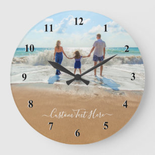 Grande Horloge Ronde Your Own Design Custom Photo Texte - Best Family
