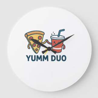 Grande Horloge Ronde Yumm Duo Pizza et Soda Cute Cartoon