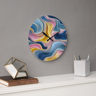 Grande Horloge Ronde « Zahara ». Tourbillons de bleus, rose et sable