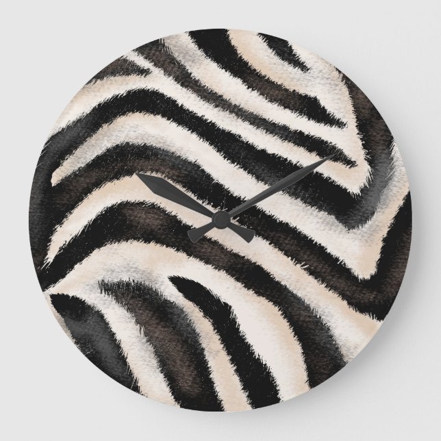 Grande Horloge Ronde Zebra Texture : Dessin à la main, Africain. (Recto)