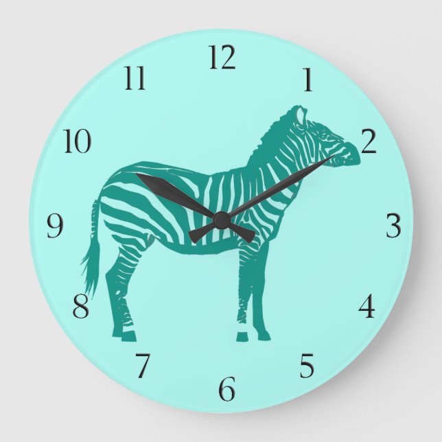 Grande Horloge Ronde Zebra - Turquoise et Aqua (Recto)