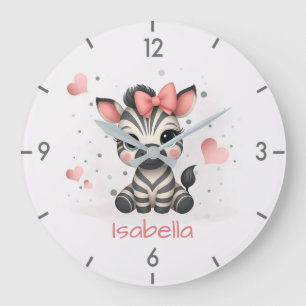 Grande Horloge Ronde Zèbre fille de dessin animé adorable