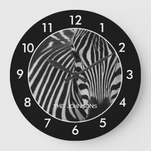 Grande Horloge Ronde Zèbre noir et blanc élégant
