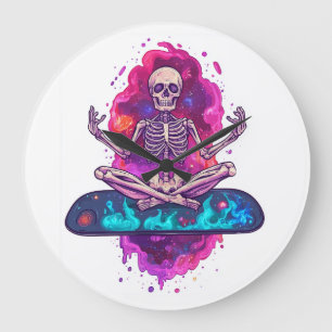 Grande Horloge Ronde Zen jusqu'à l'os � Squelette de yoga spatial drôle