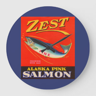 Grande Horloge Ronde Zest rose saumon des années 1930 étiquette