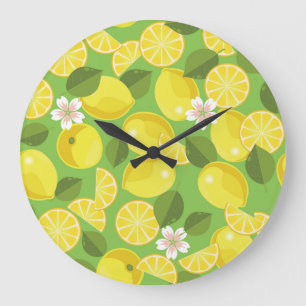 Grande Horloge Ronde Zesty Lemon : Citrus Motif Delight