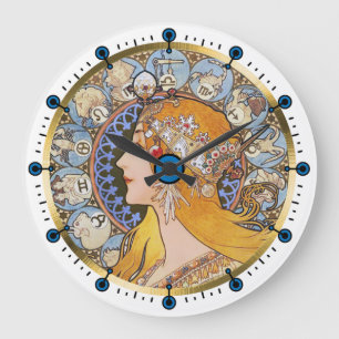 Grande Horloge Ronde Zodac Art Nouveau Clock by Alphonse Mucha