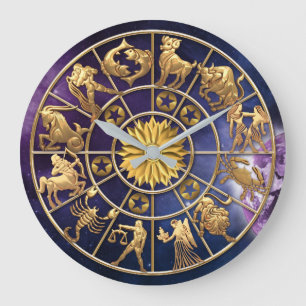Grande Horloge Ronde Zodiac Signs Six-Member Family Gold Stars Custom