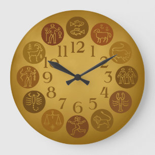 Grande Horloge Ronde Zodiac Wheel Horoscope Signs Warm Gold