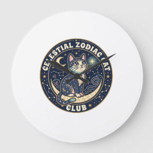 Grande Horloge Ronde Zodiaque céleste Chat Mignon T-Shirt Design - Cel