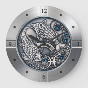 Grande Horloge Ronde Zodiaque ~ Poissons ~ Céleste ~ Astrologie occiden