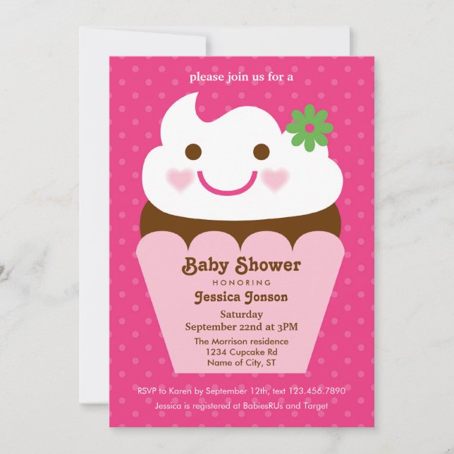 Grande invitation de baby shower de petit gâteau (Devant)