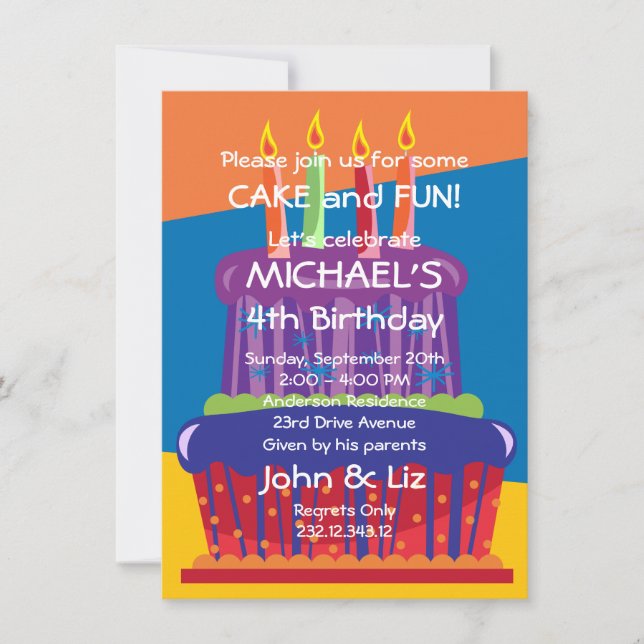 Grande invitation de gâteau d'anniversaire de (Devant)