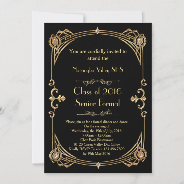 Grande invitation de Gatsby Prom, style art déco (Devant)