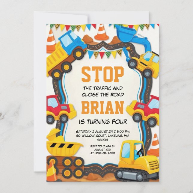 grande machine construction invitations d'annivers (Devant)