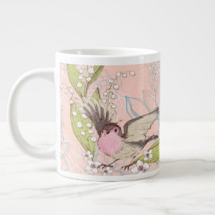 Grande Mug avec une Pêche Florale Arrière - plan &