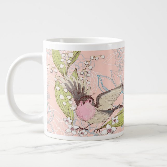 Grande Mug avec une Pêche Florale Arrière - plan & (Gauche)