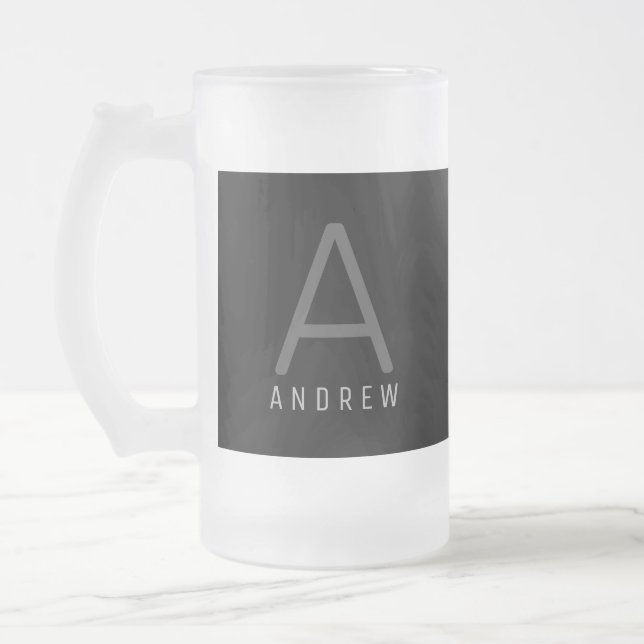 Grande Mug de café Monogramme Gris & Blanc Moderne (Gauche)