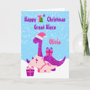 Grande nièce 1er Noël Dinosaure Purple Carte