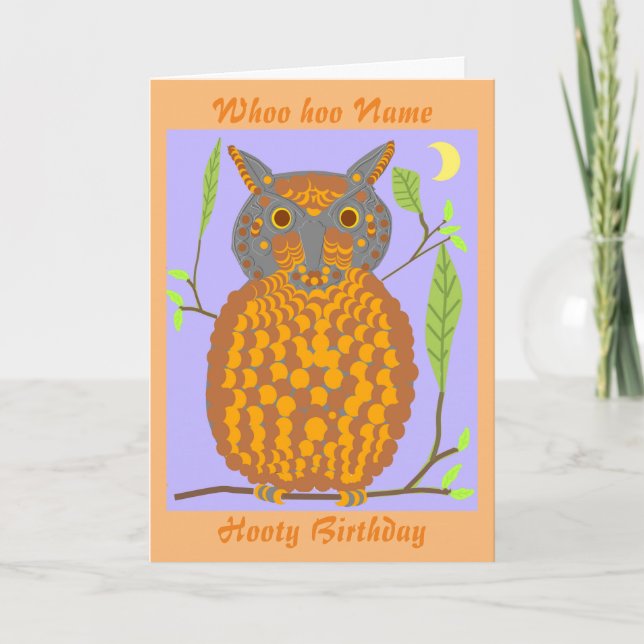 Grande Orange Chouette carte d'anniversaire ajoute (Devant)