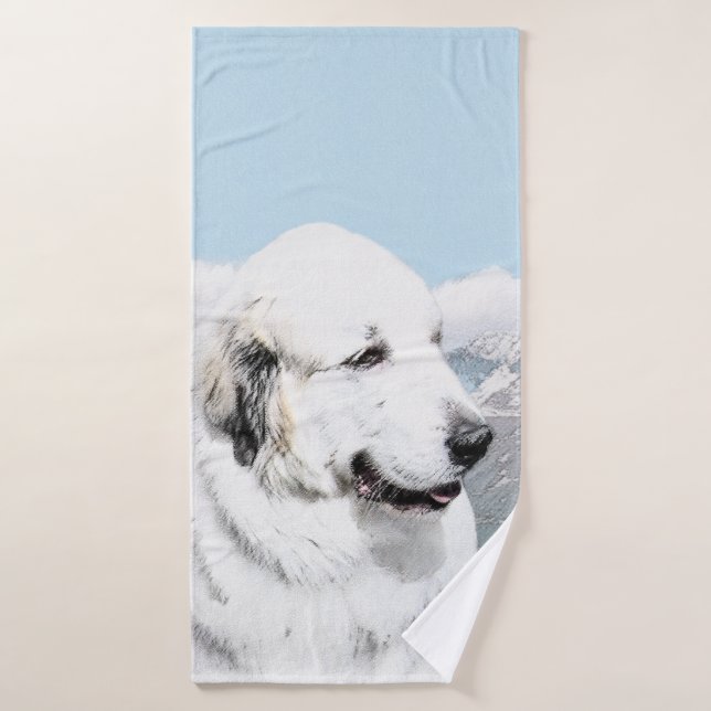 Grande peinture pyrénéenne - Art original du chien (Serviette de bain)