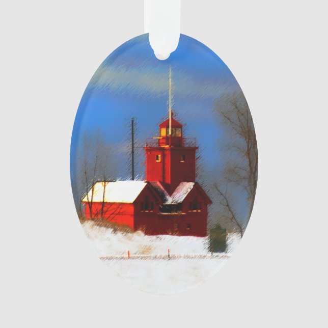 Grande peinture rouge de phare - art original (devant)
