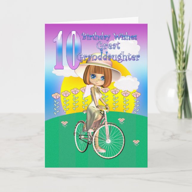 Grande Petite-fille 10e Anniversaire Carte avec pe (Devant)
