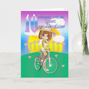 Grande Petite-fille 10e Anniversaire Carte avec pe