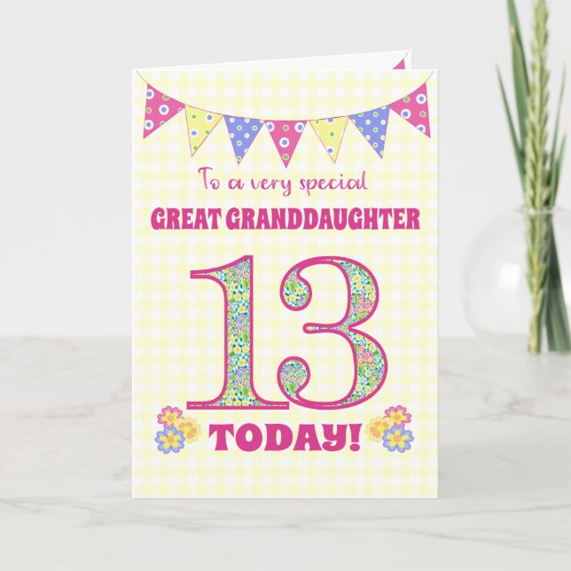 Grande Petite-fille 13e Anniversaire Carte Primros (Devant)