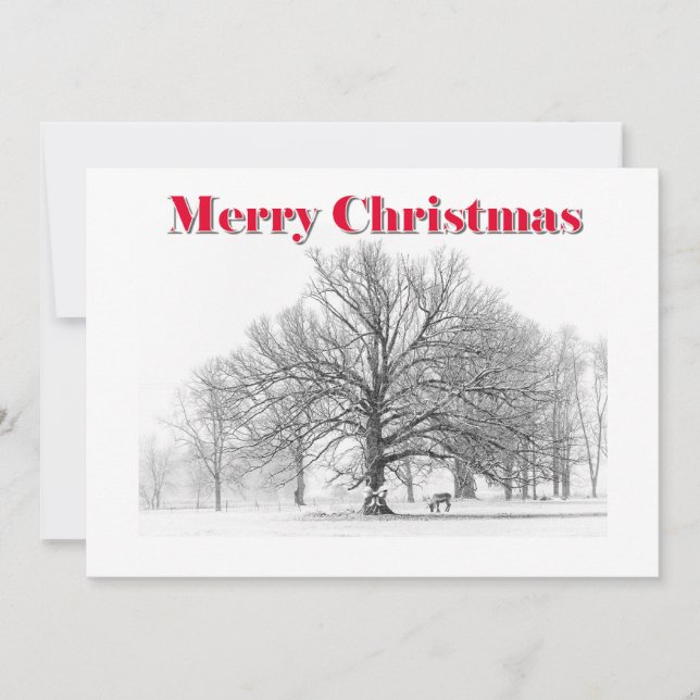Grande scène d'hiver Carte de Noël Bow blanc (plat (Devant)