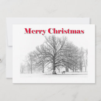 Grande scène d'hiver Carte de Noël Bow blanc (plat