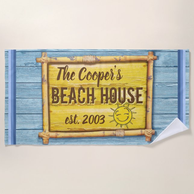 Grande serviette de plage Nom personnalisé Maison  (Devant)