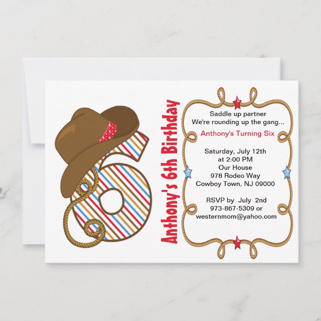 Grande six invitations occidentale d'anniversaire (Devant)