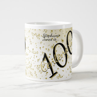 Grande Tasse 100 ans Centenaire Anniversaire Noir/Or Texte