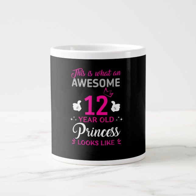 Grande Tasse 12 ans Anniversaire cadeau pour princesse fille (Devant)